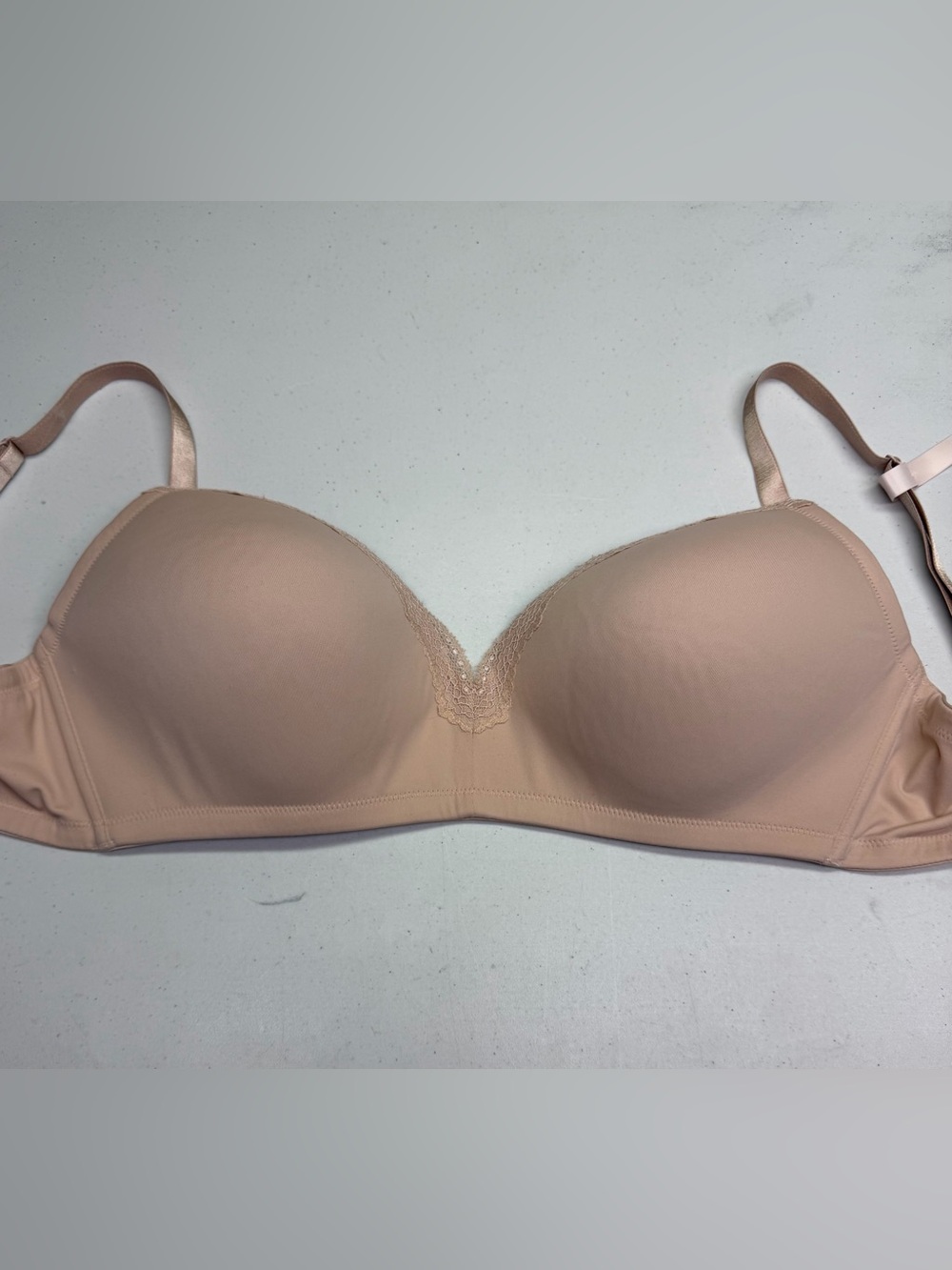 R Line Ambre Tan Wireless Lightly Lined Lace Trim Bra 34DD NWT *P1096